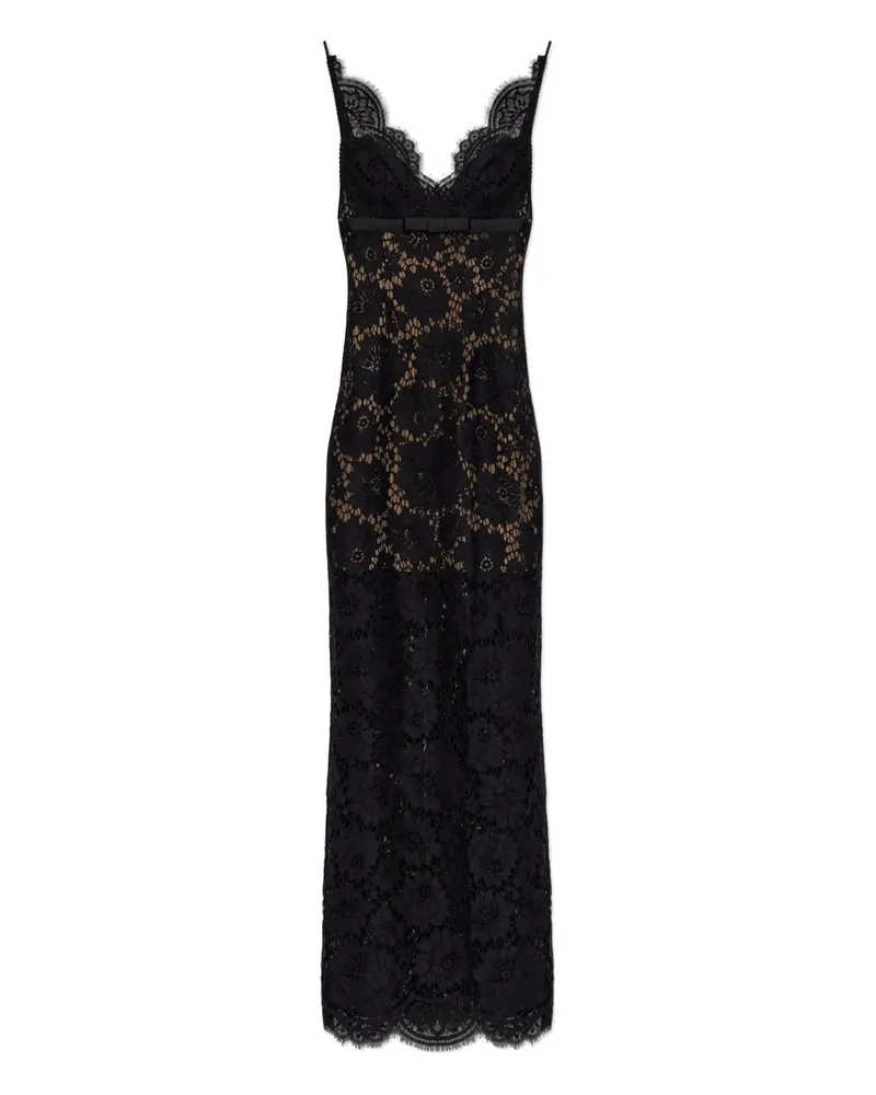 Self-Portrait Black Floral Lace Maxi Dress Schwarz