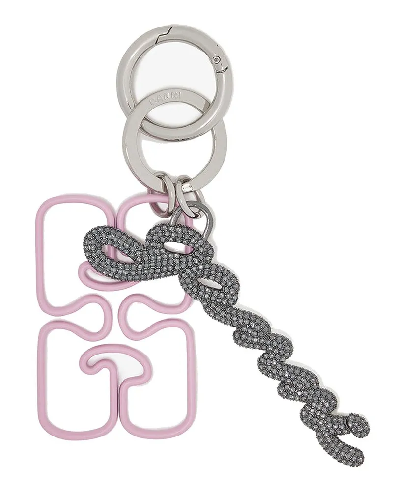 Ganni Strass Signature Keyring Rose