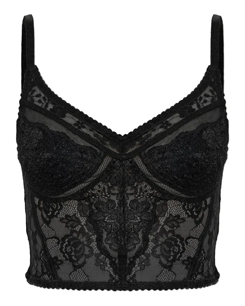 Self-Portrait Black Lace Strappy Top Schwarz