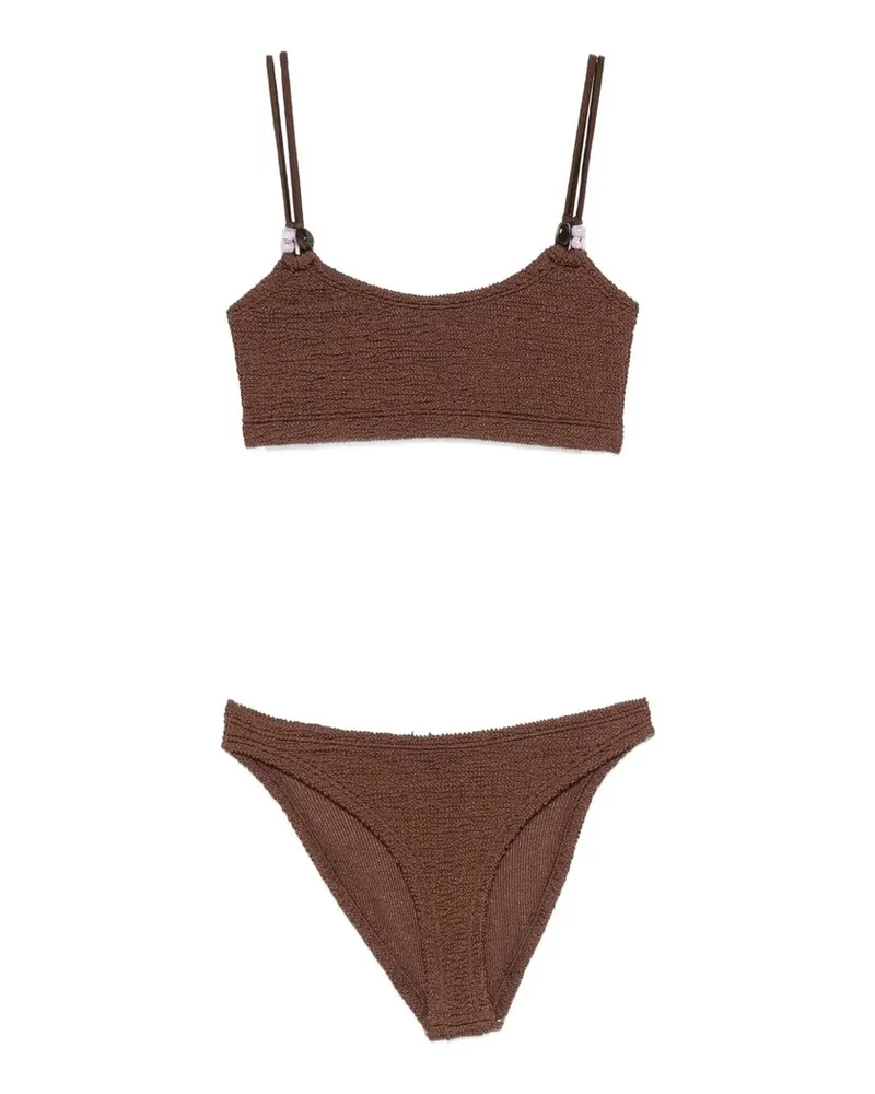 Hunza G Cassie Beaded Bikini Metallic Crinkle Braun