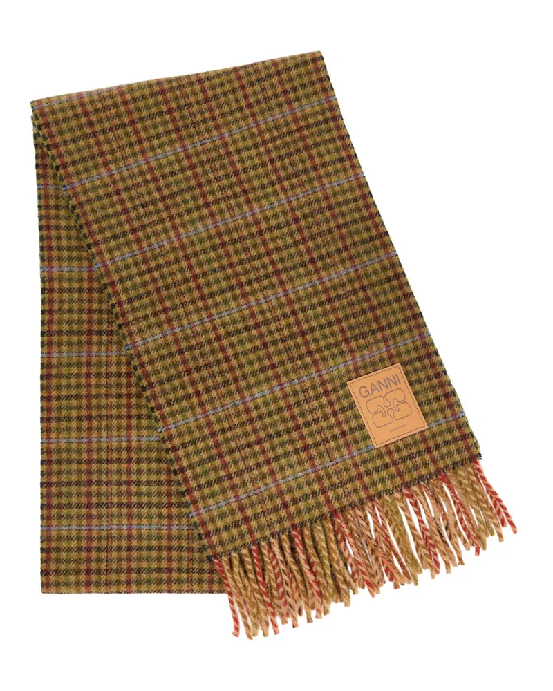 Ganni Compact Wool Scarf  Mini Checks Mehrfarbig