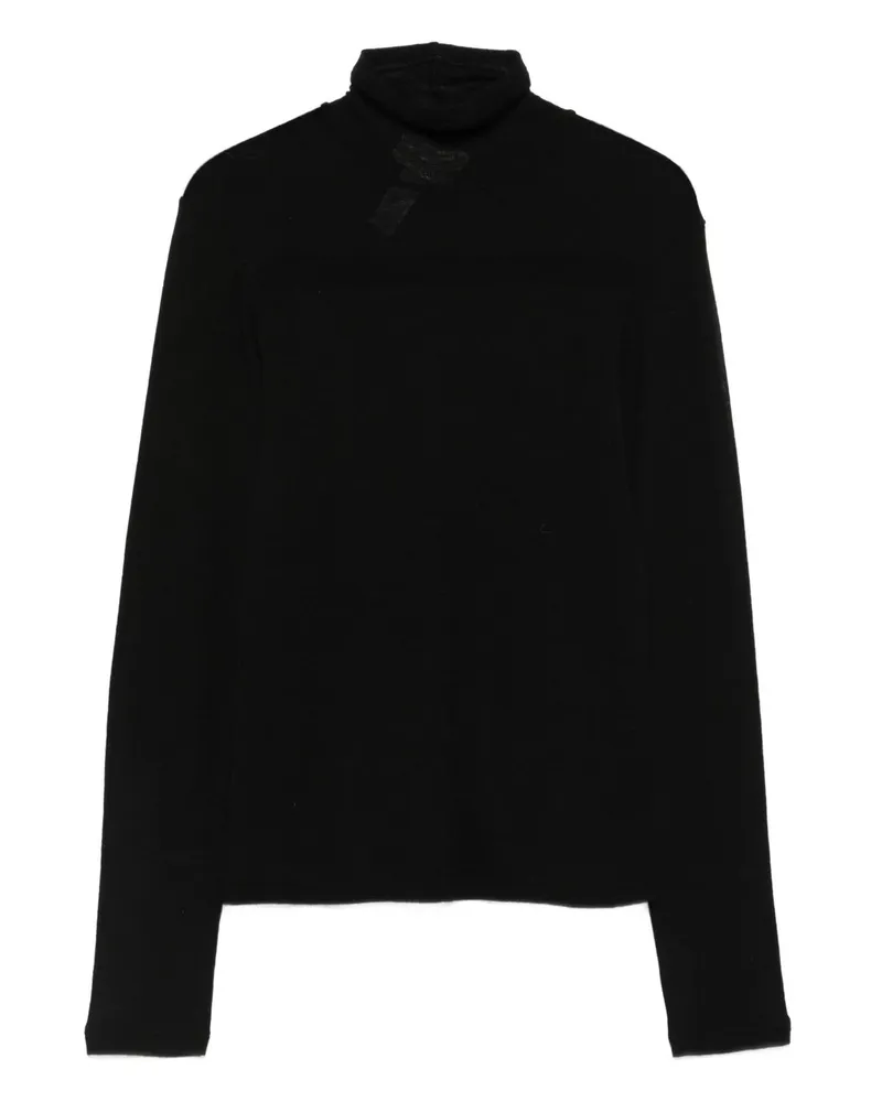 forte_forte Wool Ribbed Jersey Turtleneck T-shirt Schwarz