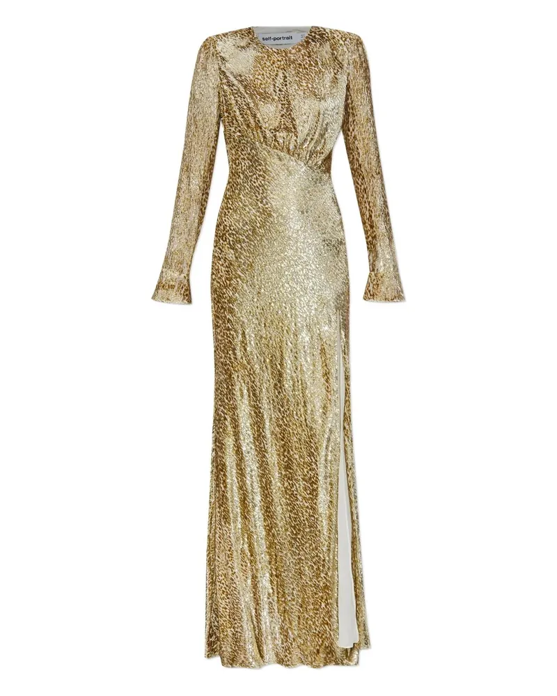 Self-Portrait Gold Fil Coup Maxi Dress Gold