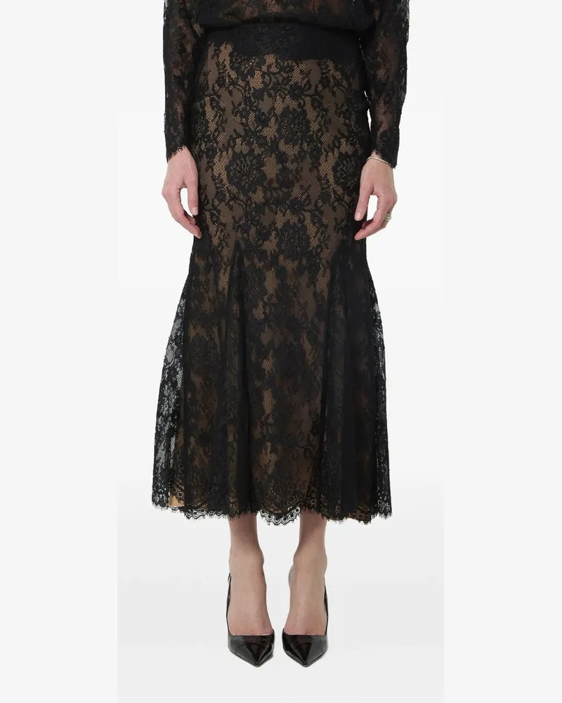 Self-Portrait Black Lace Midi Skirt Schwarz