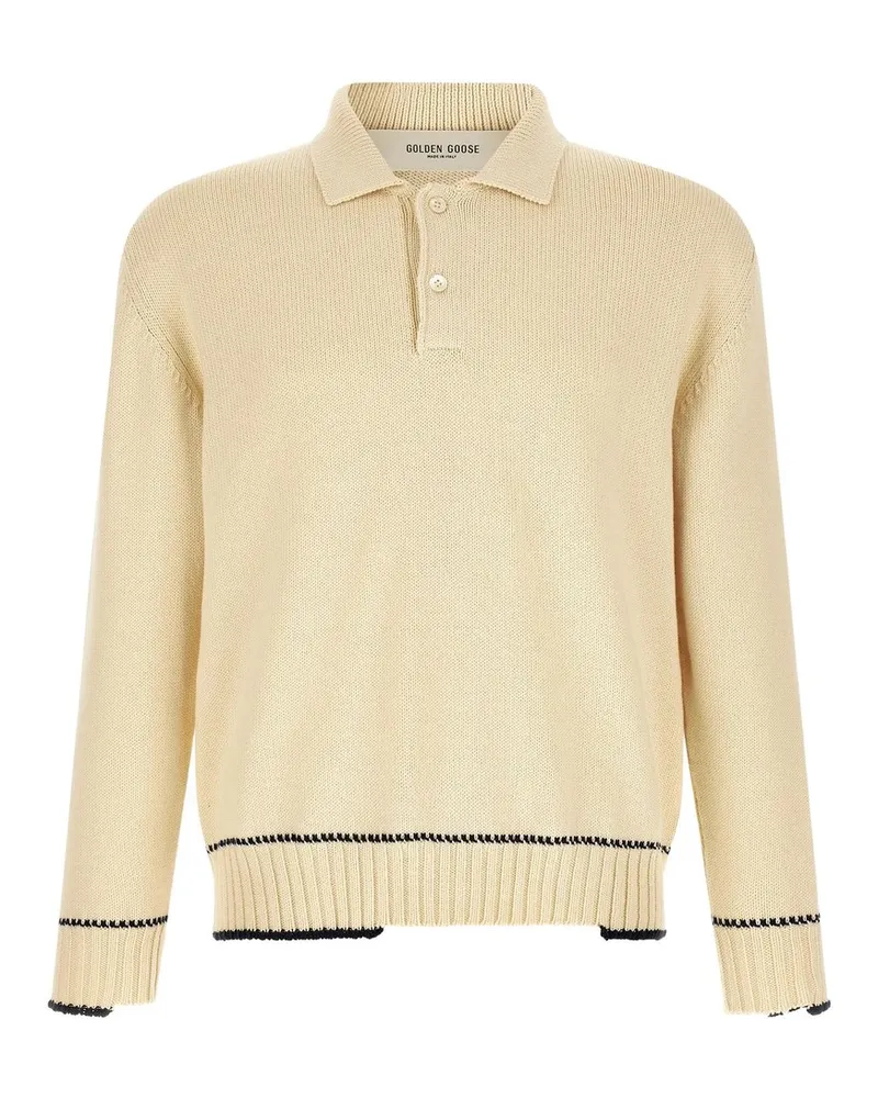 Golden Goose Journey M Knit Polo Rindley Cotton Blend With Print Weiß