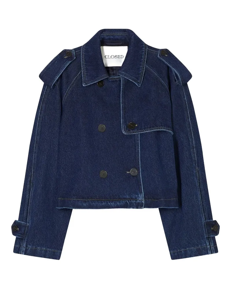 Closed Cropped Trench Blau