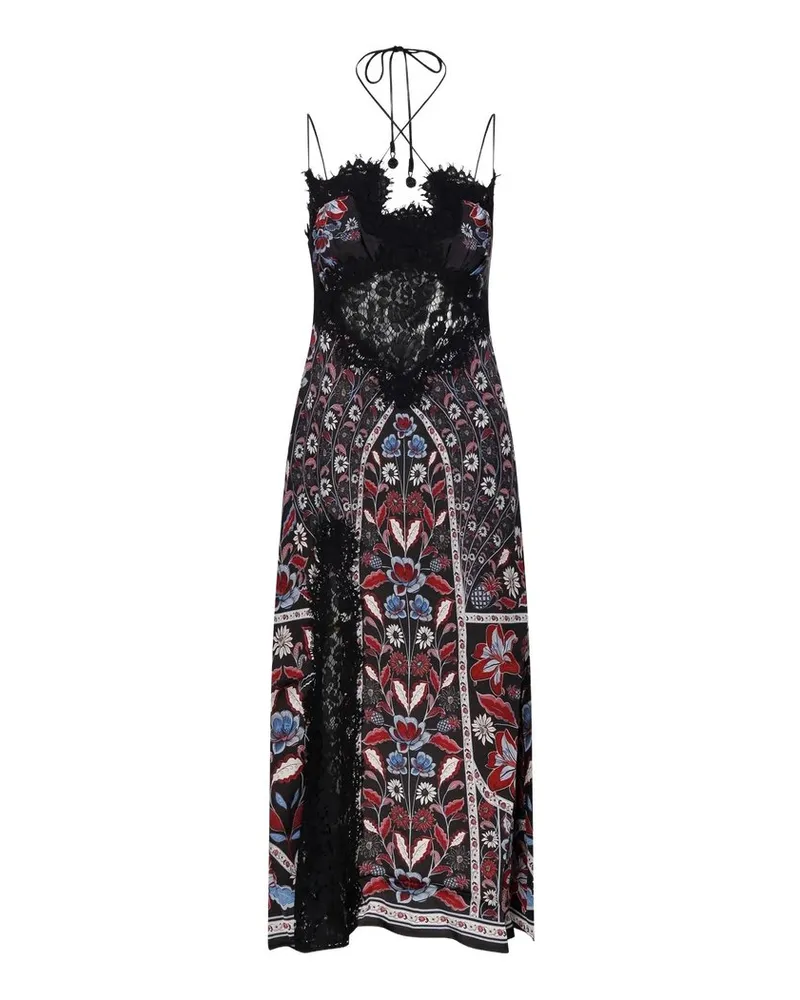 FARM Rio Marcelle Black Lace Sleeveless Midi Slip Dress Mehrfarbig