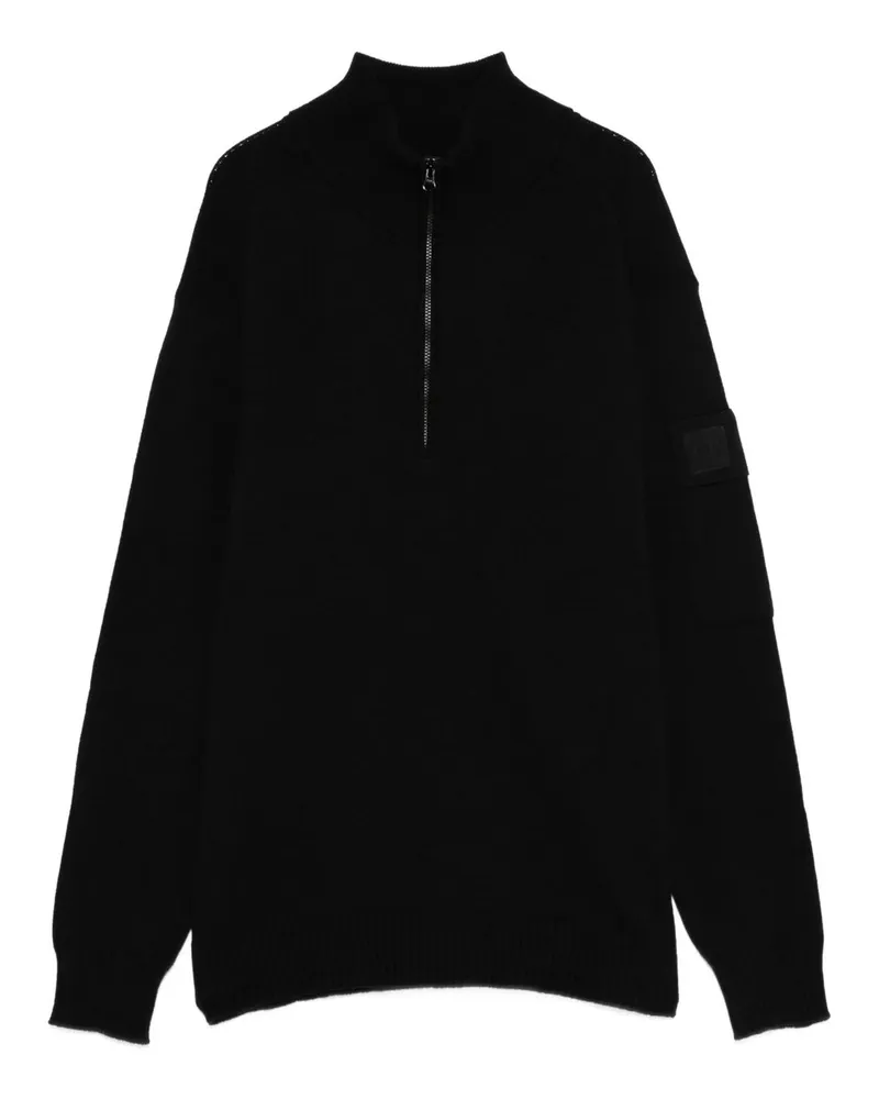 C.P. Company Knitwear Polo Collar in Extrafine Merino Wool Schwarz