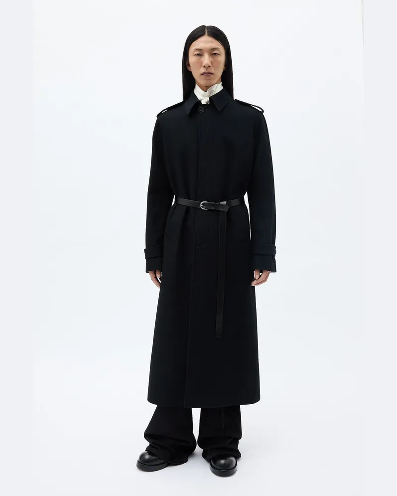Ann Demeulemeester Wilmer Car Coat With Leather Belt Brushed Wool Schwarz