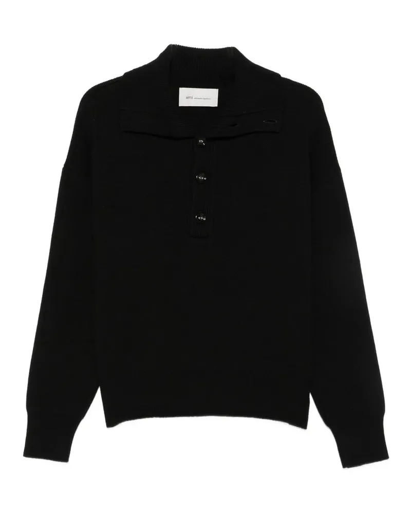 AMI Paris High Buttoned Collar Sweater Schwarz