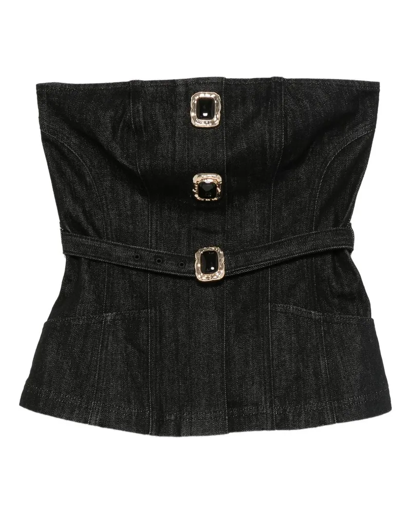 Self-Portrait Black Denim Bandeau Top Schwarz