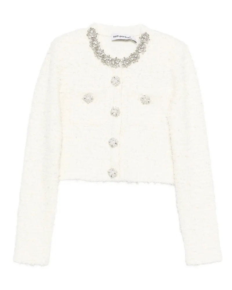 Self-Portrait Cream Textured Knit Cardigan Beige