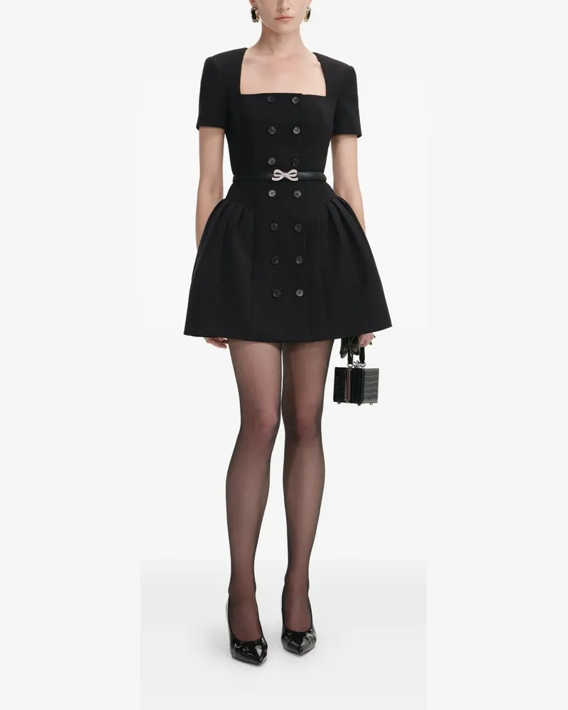 Self-Portrait Black Crepe Short Sleeve Mini Dress Schwarz