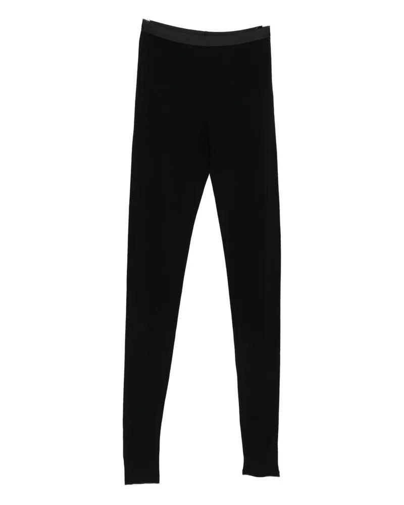 forte_forte Wool Ribbed Jersey Leggings With Spats Schwarz