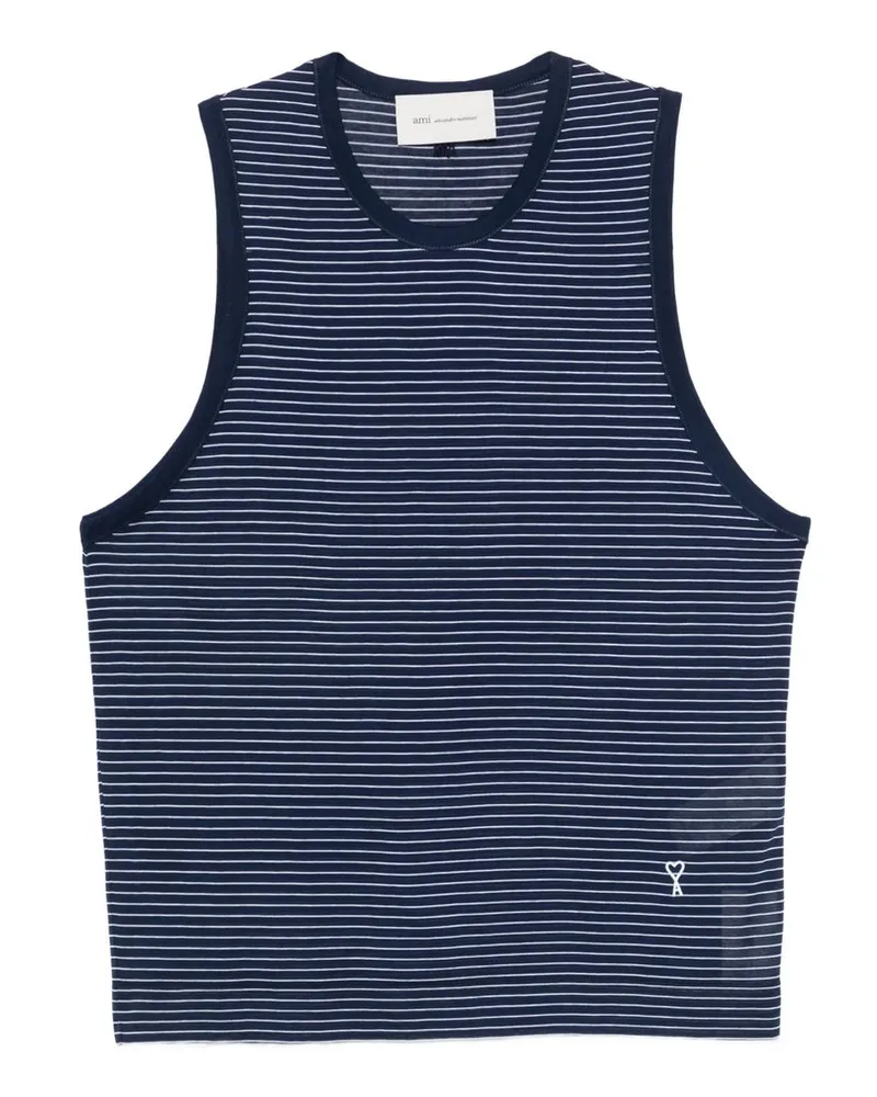 AMI Paris Classic Fit Striped Tank Top With Ami de Coeur Patch Blau