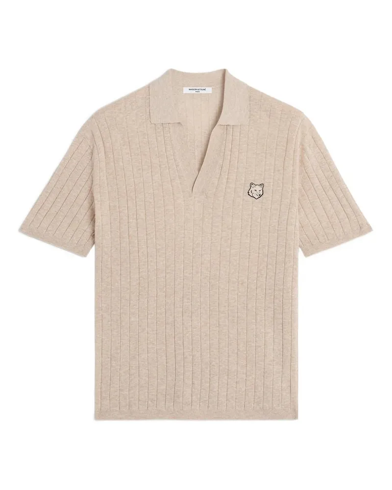 Kitsuné Linen Cotton Short Sleeve Polo Beige