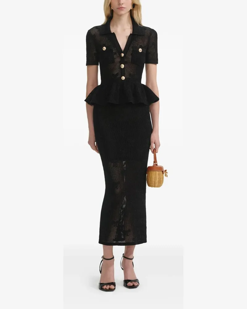 Self-Portrait Black Bow Crochet Midi Dress Schwarz