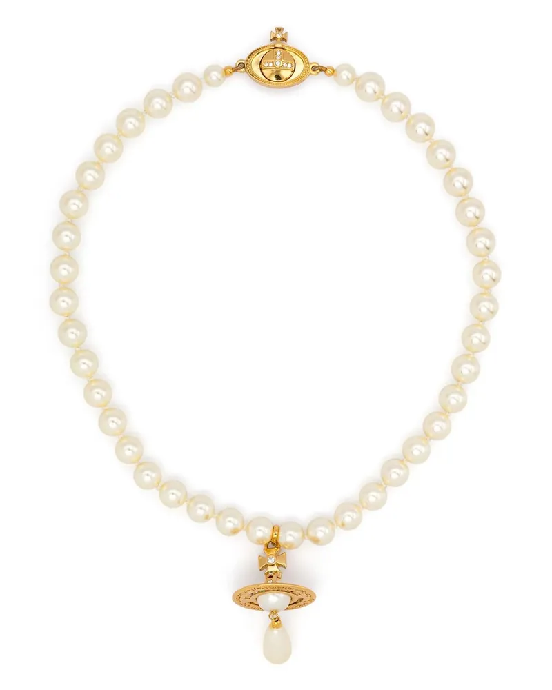 Vivienne Westwood One Row Pearl Drop Choker Gold