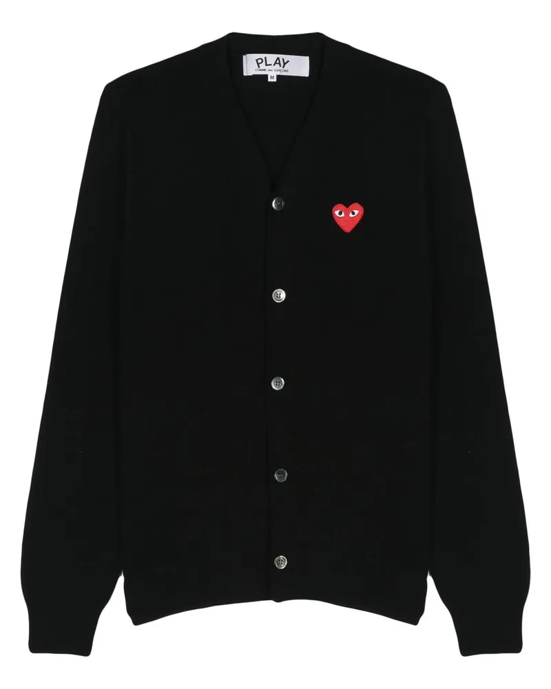 Comme des Garçons u V-neck Cardigan Red Emblem Knit Schwarz