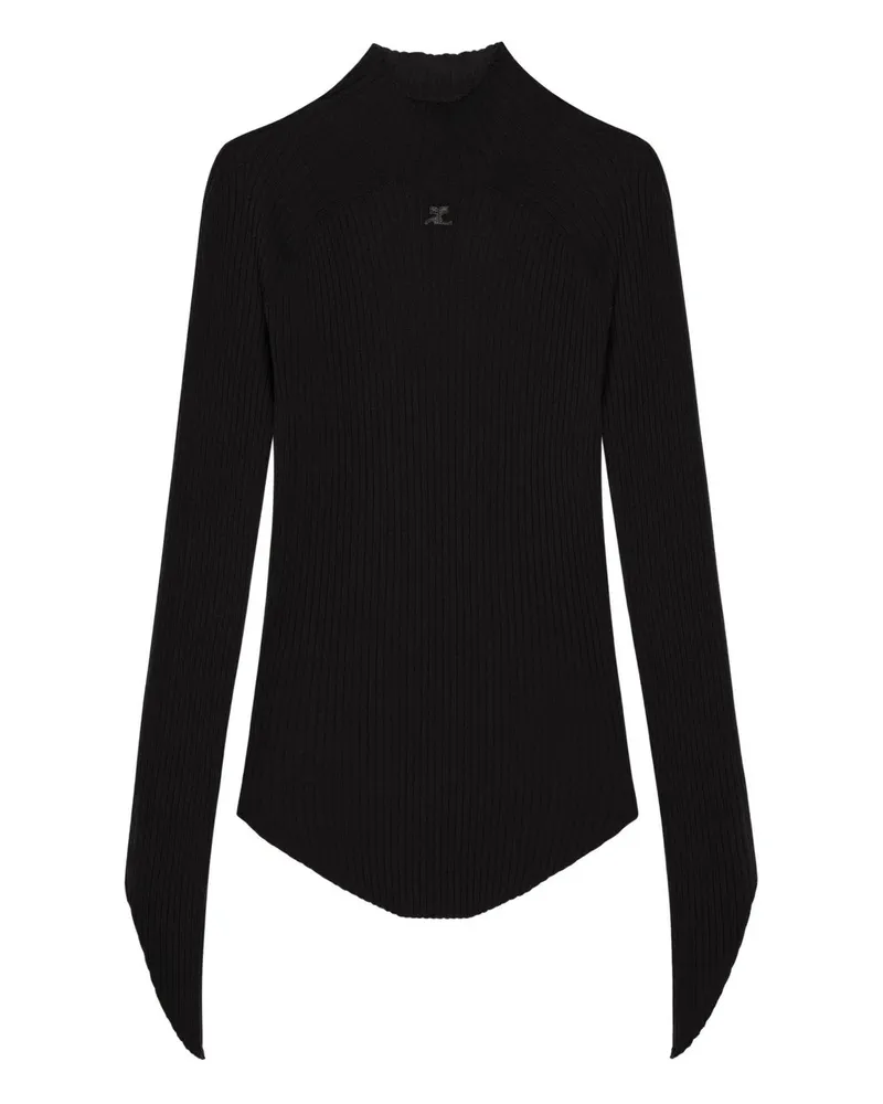 Courrèges Circle Rib Knit Mockneck Sweater Schwarz