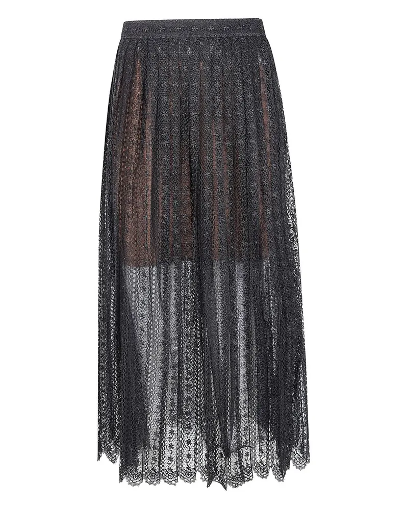 Self-Portrait Black Organza Lace Midi Skirt Schwarz