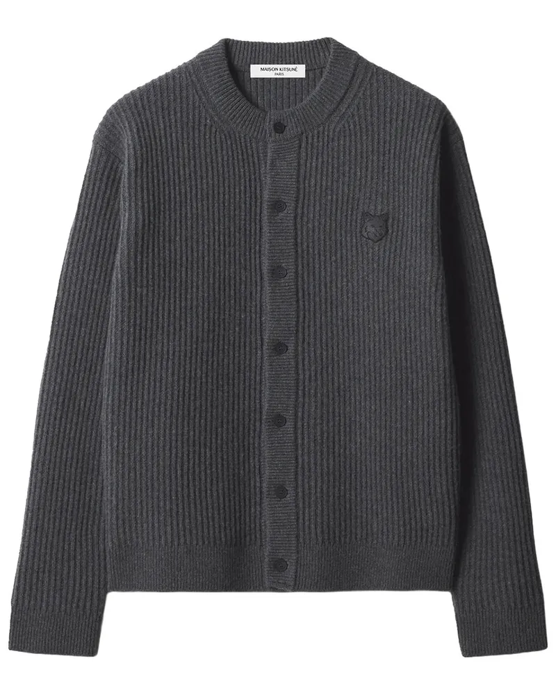 Kitsuné Fox Head Ribbed Regular Cardigan Pm00508kt1149 Grau
