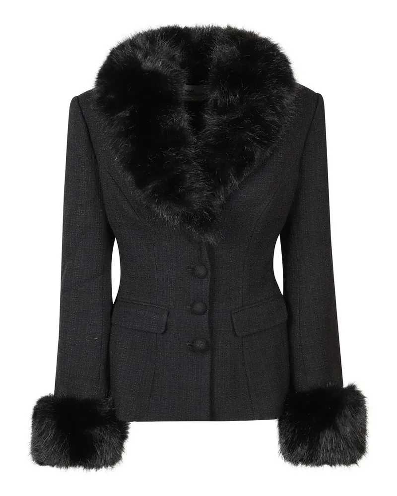 Self-Portrait Black Tailored Boucle Fur Jacket Schwarz