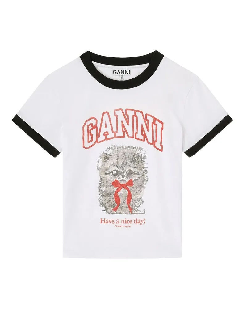 Ganni Basic Cotton Jersey Margot Kitty Print Weiß