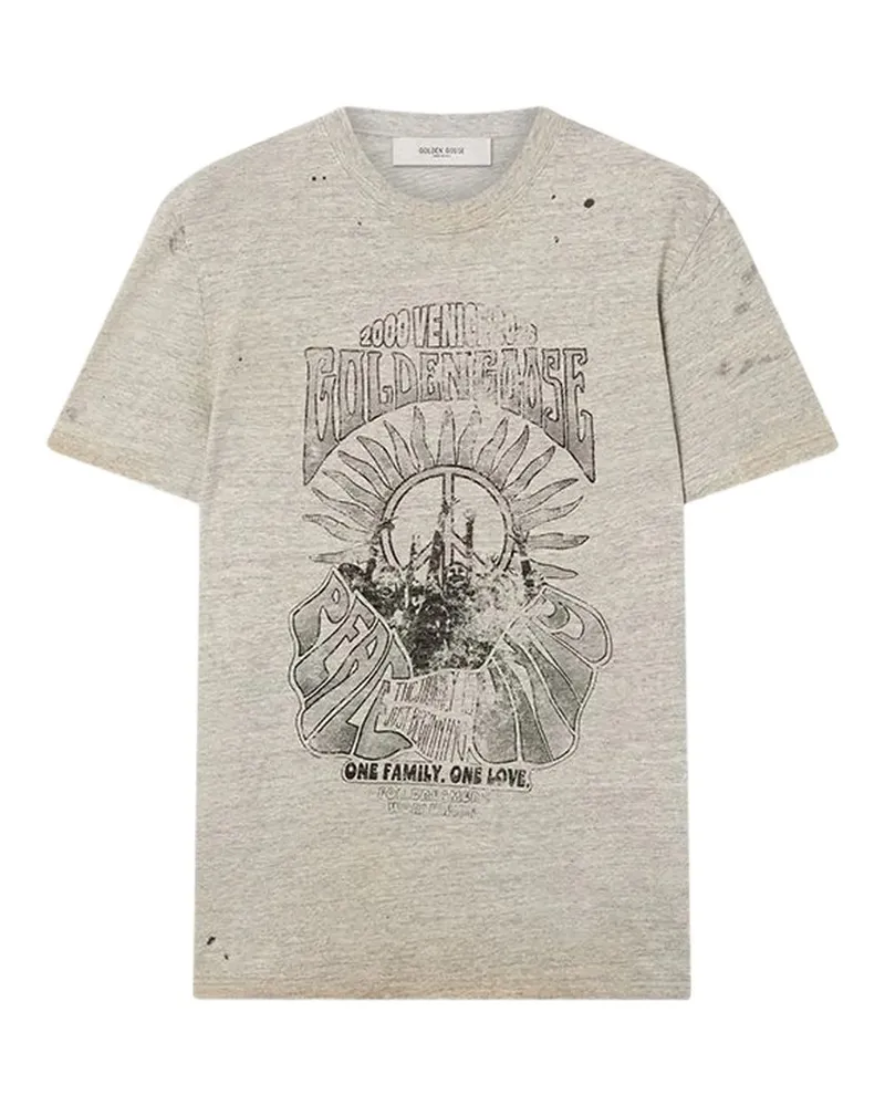 Golden Goose Journey M`s T-shirt Regular Cotton Slub Jersey Vintage Treatment With Print Grau