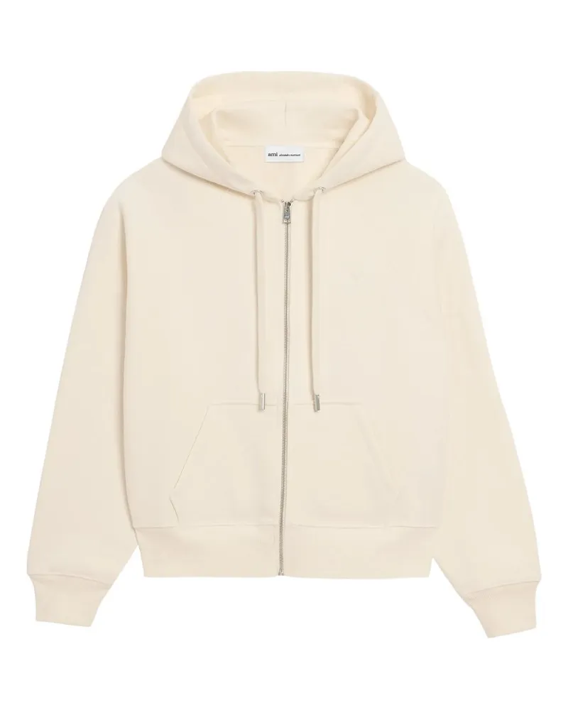 AMI Paris Zipped Hoodie With Tonal Embossed Ami de Coeur Beige