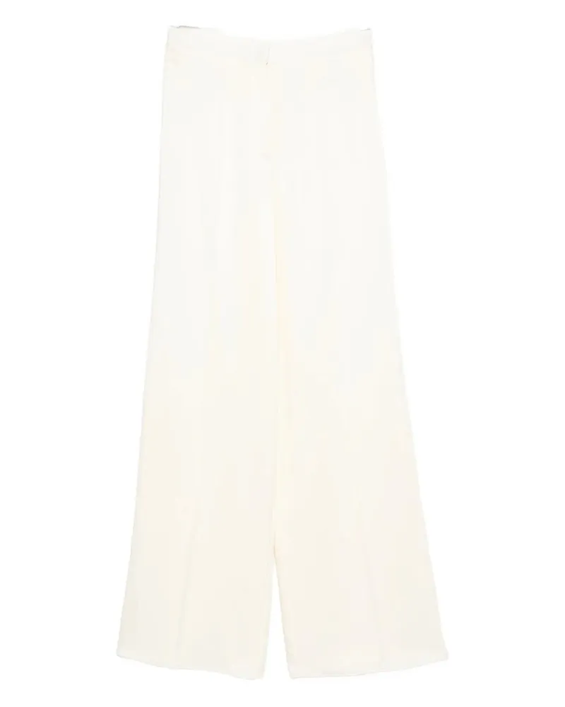 forte_forte Shiny Anvers Satin High Waist Embroidered Pants Weiß