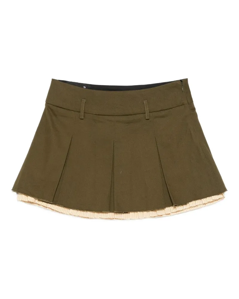 R13 Pleated Mini Skirt With Underlining Grün