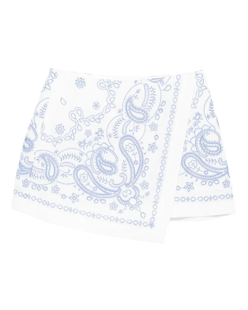 Self-Portrait White And Blue Embroidered Linen Skort Weiß