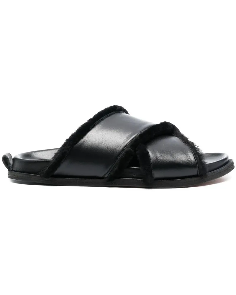 forte_forte Gekreuzte Sandalen aus Shierling und Leder Schwarz
