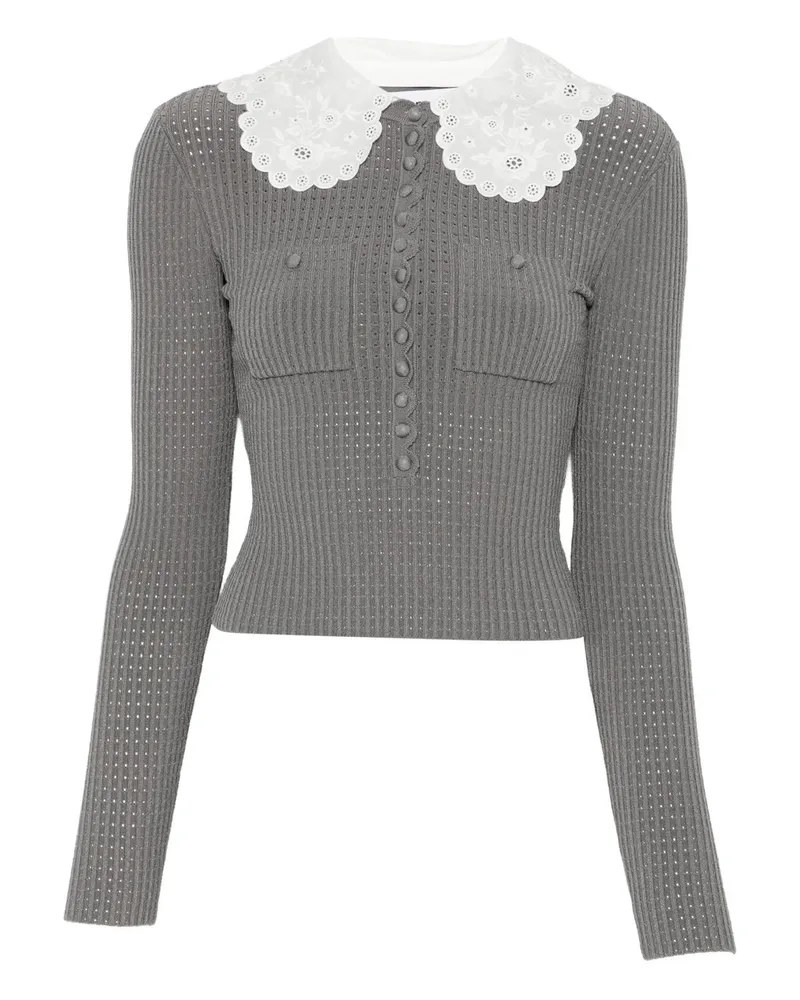 Self-Portrait Grey Lace Collar Knit Top Grau
