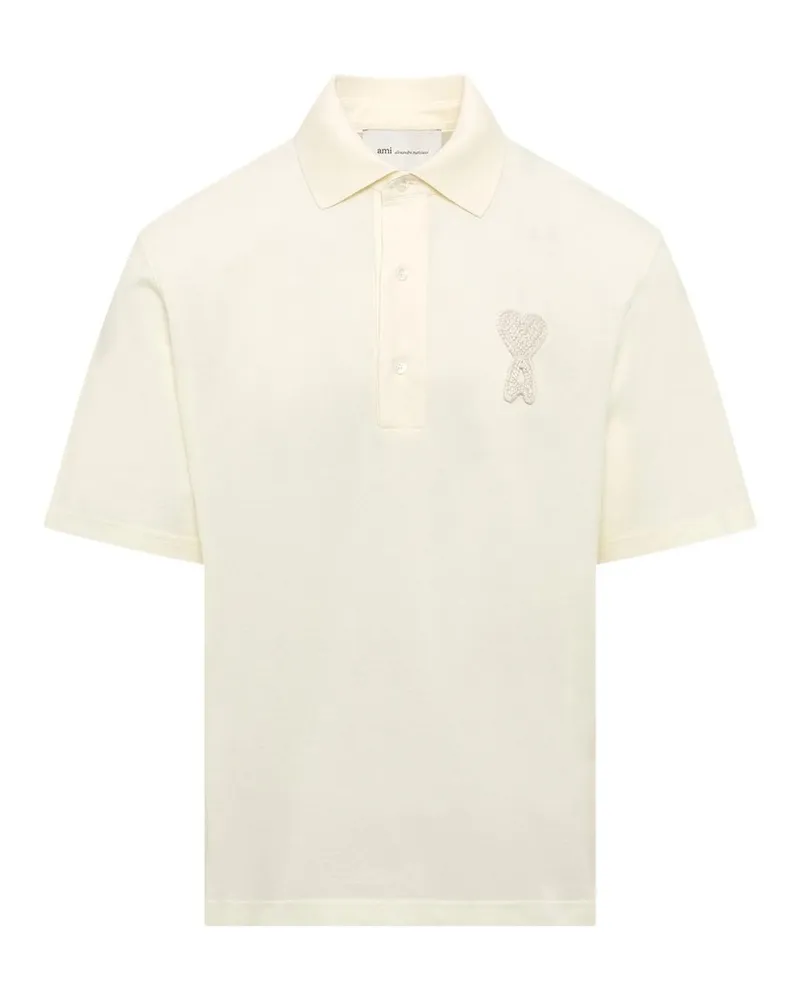 AMI Paris Boxy Fit Polo With Ami de Coeur Knitted Patch Beige