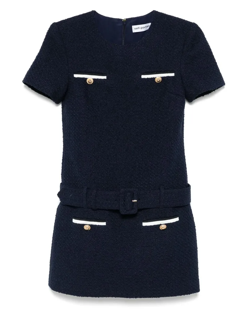 Self-Portrait Navy Boucle Mini Dress Blau