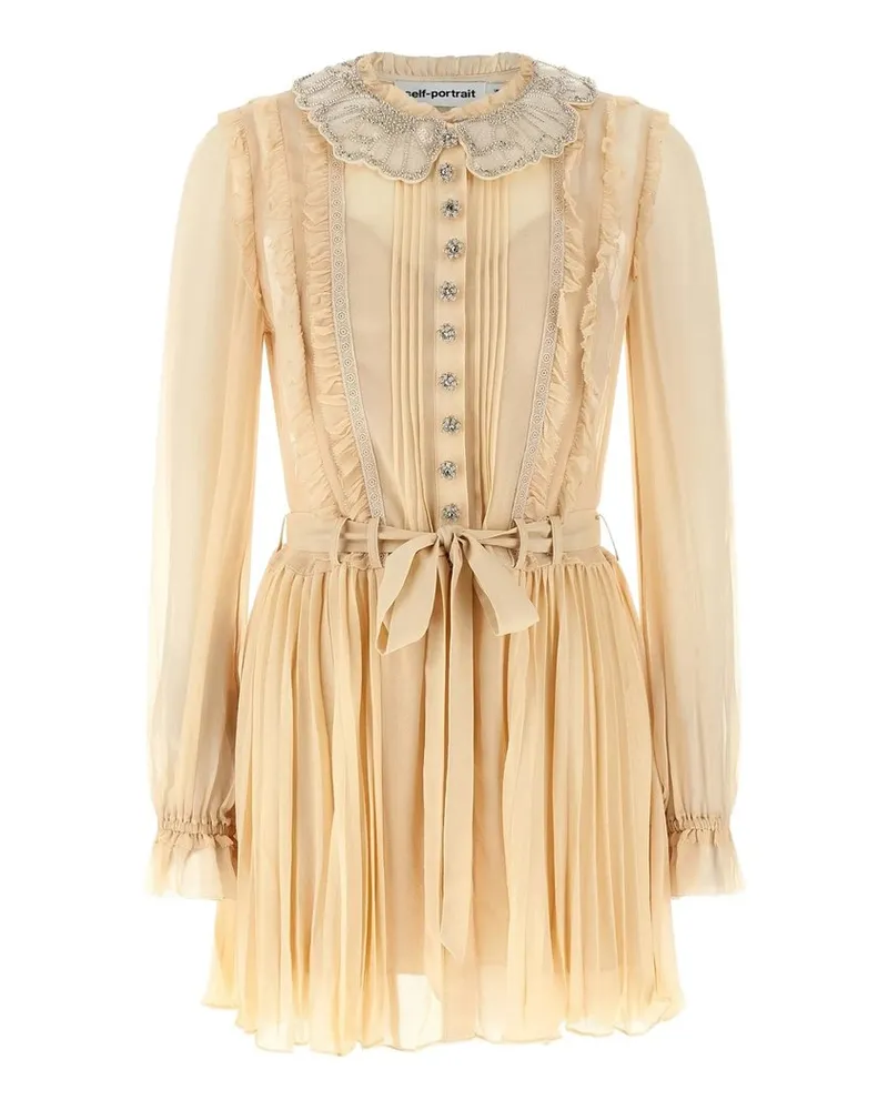 Self-Portrait Tan Pleated Georgette Mini Dress Braun