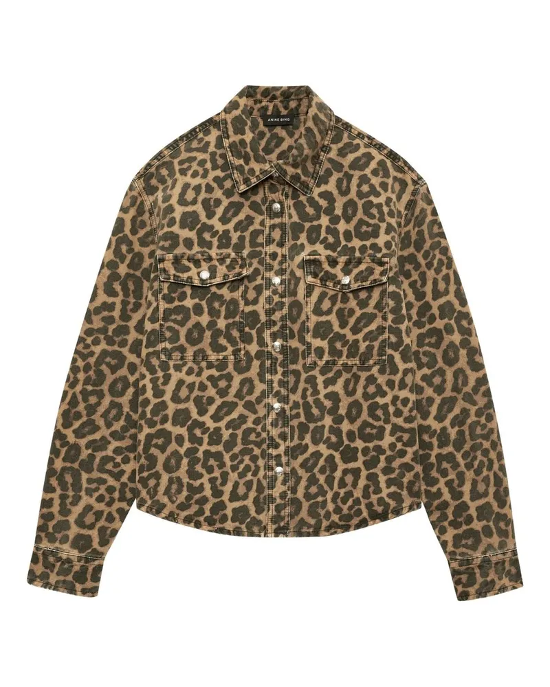 Anine Bing Paxton Shirt  Black And Brown Leopard Mehrfarbig