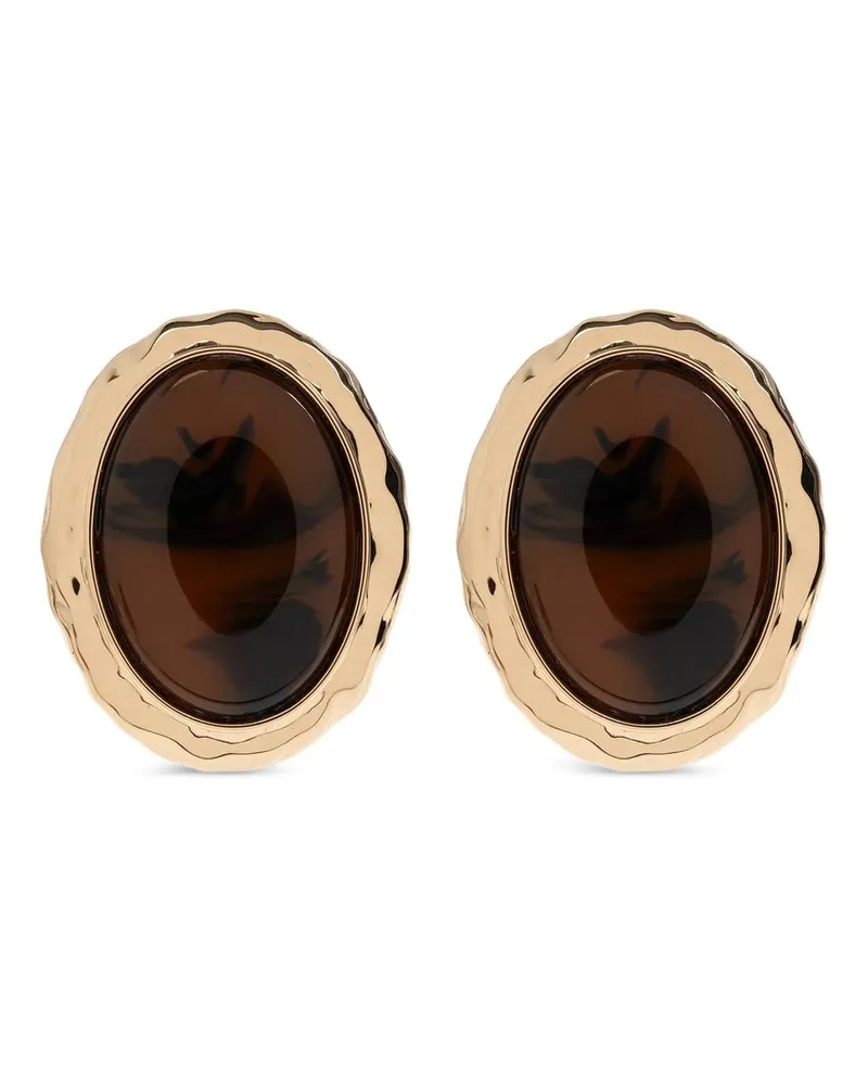 Self-Portrait Hammered Gold Tiger Eye Earrings Braun