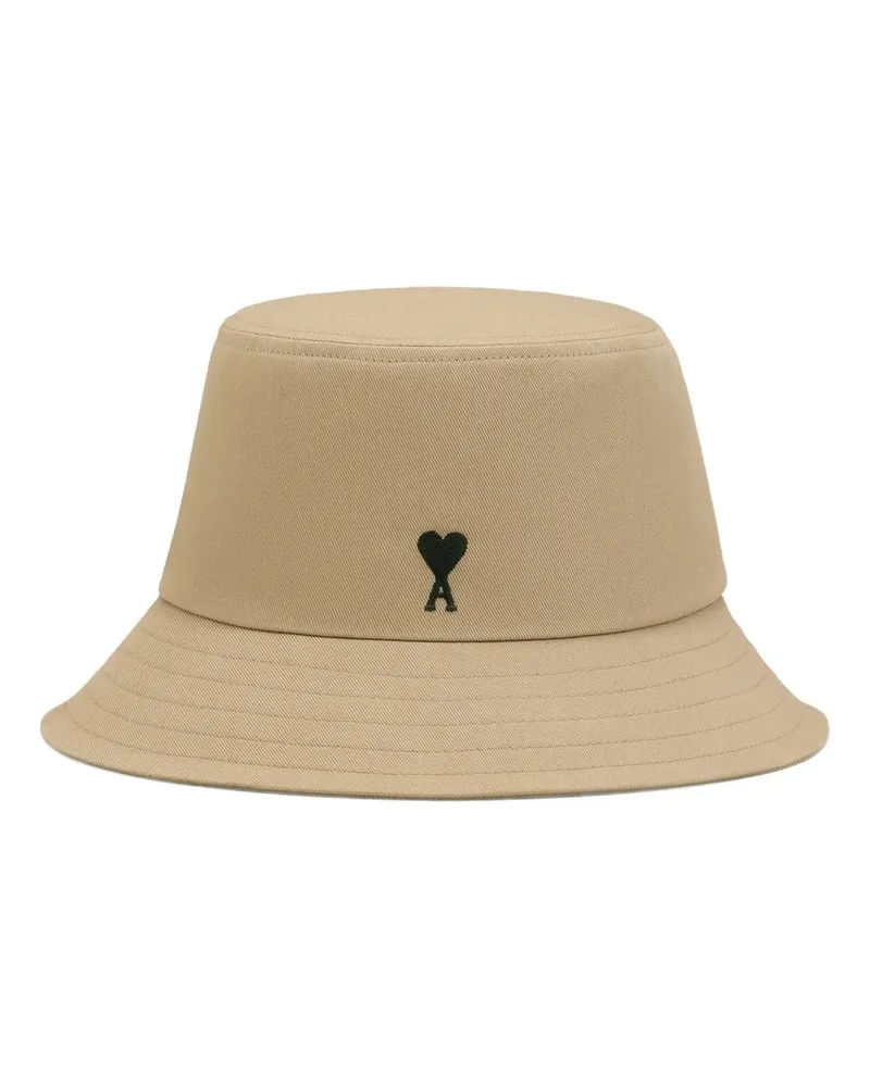 AMI Paris Black Ami de Coeur Embroidery Bucket Hat Beige