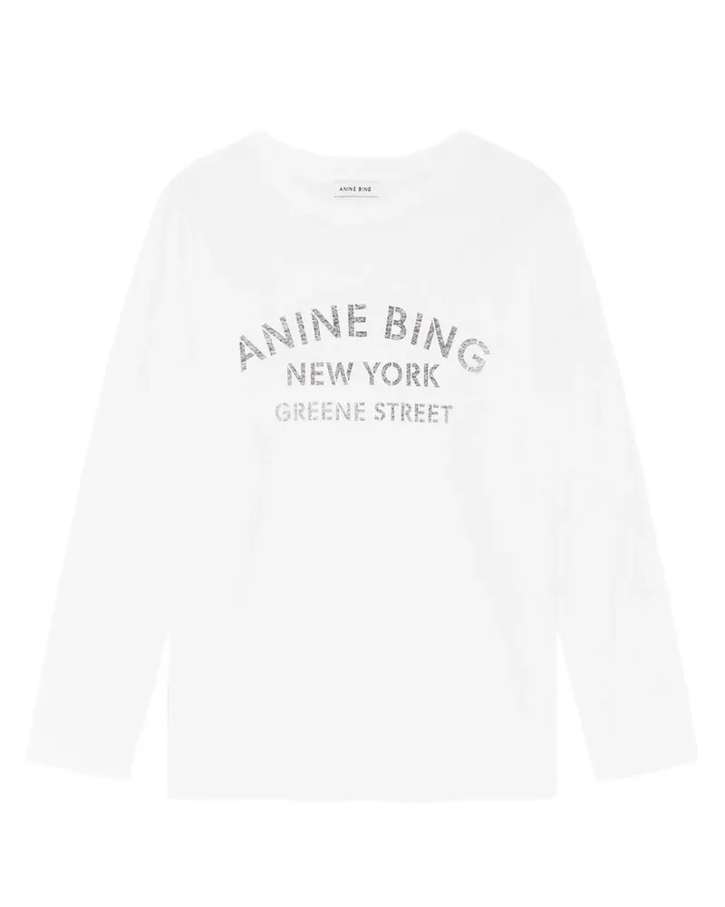 Anine Bing Ivan Long Sleeve New York Stencil - Ivory Weiß