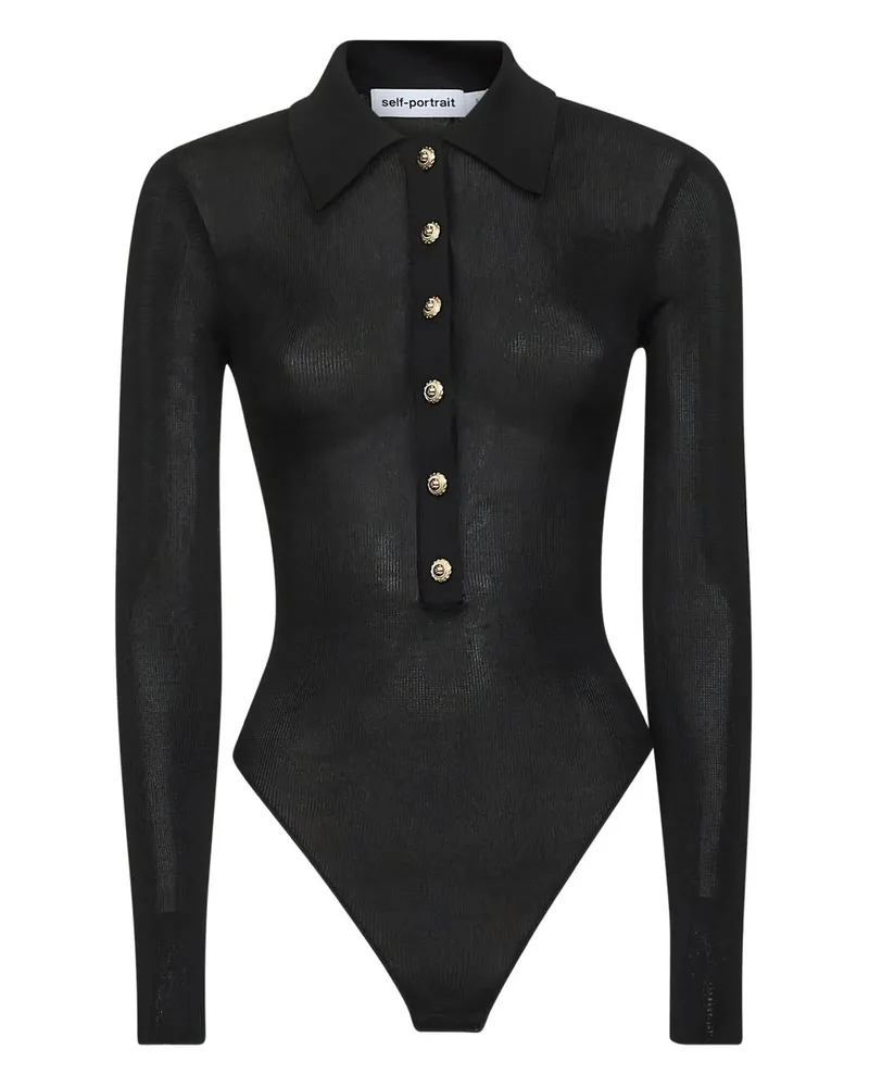 Self-Portrait Black Viscose Knit Bodysuit Schwarz