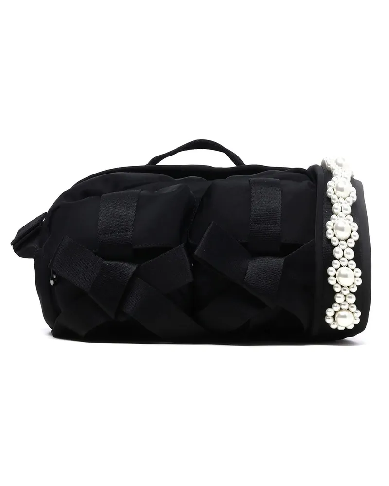 Simone Rocha Classic Bow Crossbody Bag w/ Emb Schwarz