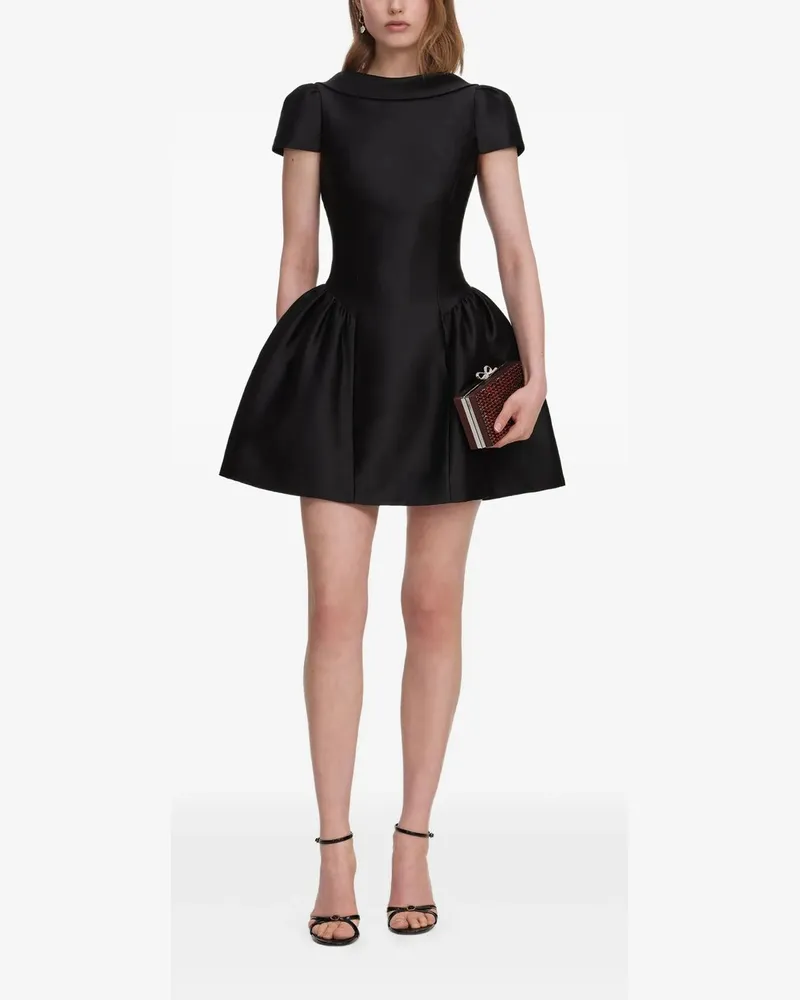 Self-Portrait Black Taffeta Collared Mini Dress Schwarz