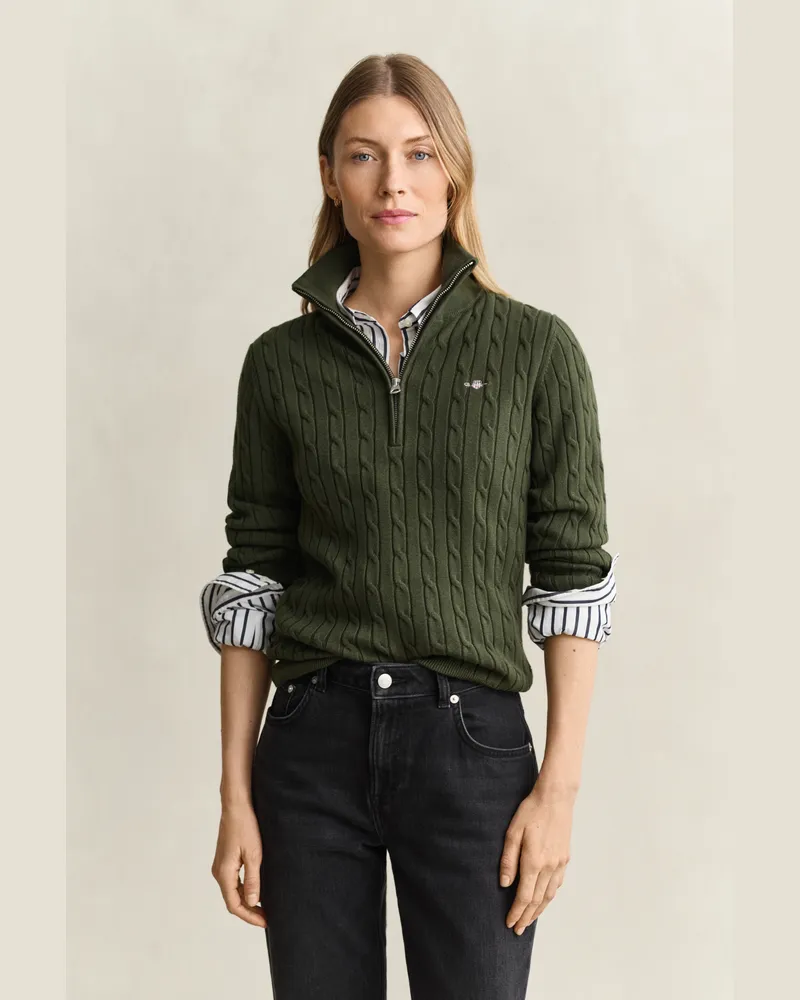 Gant Damen Zopfstrick-Troyer mit Stretch MOSSY Grün Mossy