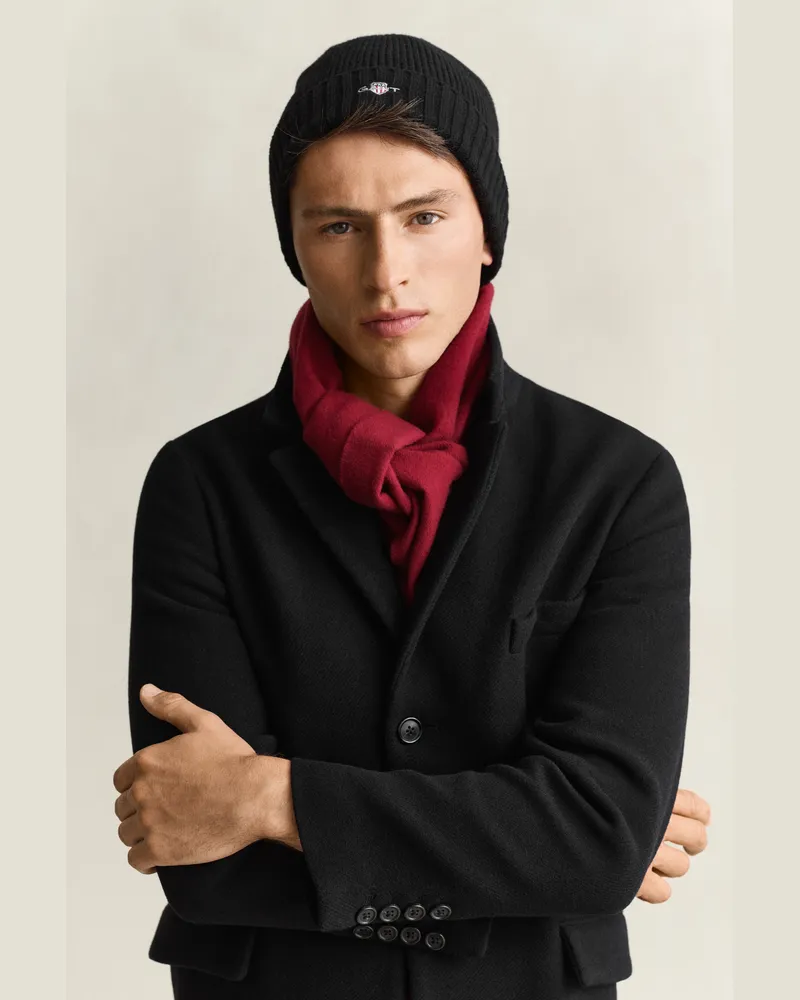Gant Herren Shield Beanie aus Wolle Schwarz Schwarz