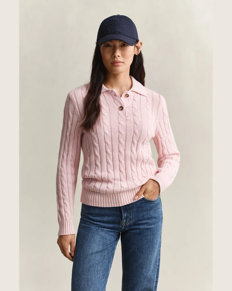 Gant Damen Zopfstrick Pullover aus Baumwolle REFINED Rosa Refined