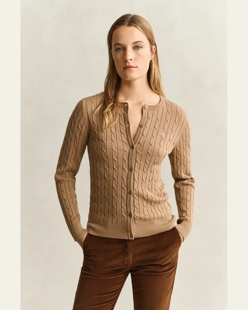 Gant Damen Strickjacke mit Zopfmuster WARM KHAKI Warm