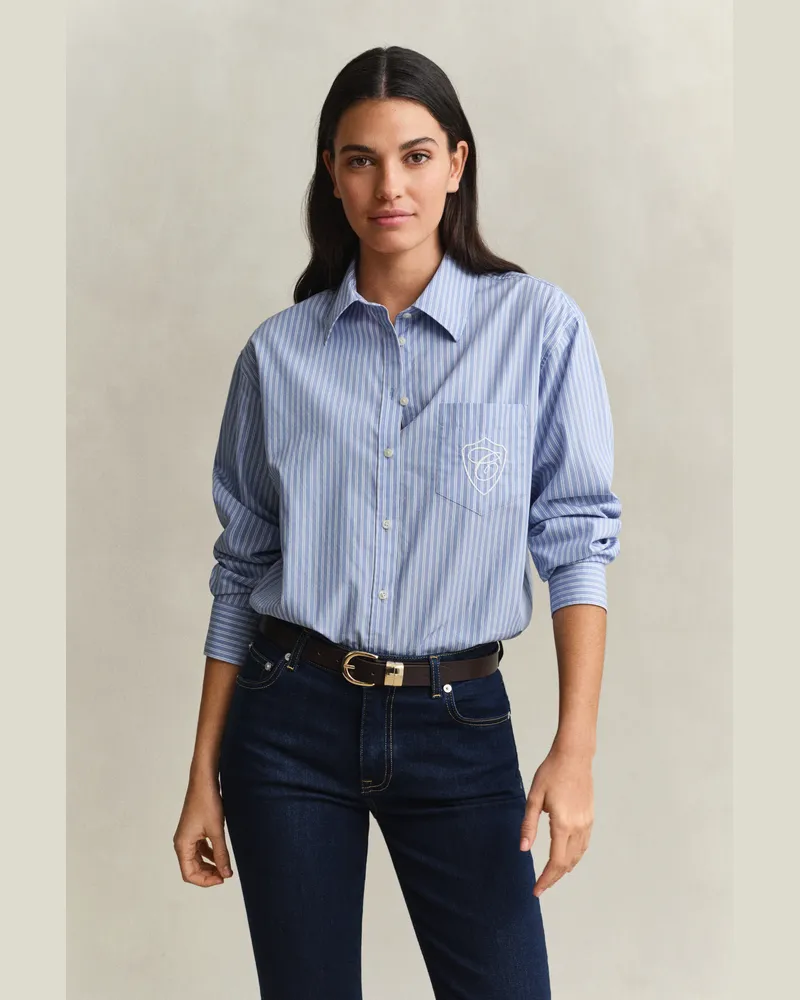 Gant Damen Relaxed Fit Classic Popeline-Bluse mit Streifen MISTY LAVENDER Misty